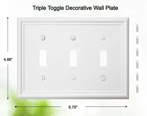 Miniatura 2 de OKAWYC Cubierta de Interruptor de Luz Triple Toggle Luca Placa de Pared Metálica, Paquete de 2 Blanco 3 Gang, Cubierta de Interruptor de Luz Placa
