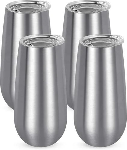 Miniatura 8 de Paquete de 4 vasos de copa de champán con doble aislamiento sin tallo, 6 onzas, irrompibles y reutilizables, copas de cóctel para brindar, gran