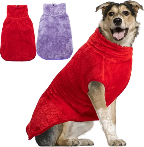 Miniatura 12 de Chaqueta para perros para clima frío, 2 paquetes de ropa de abrigo de invierno cálida de cuello alto para mascotas, abrigo de felpa ajustable