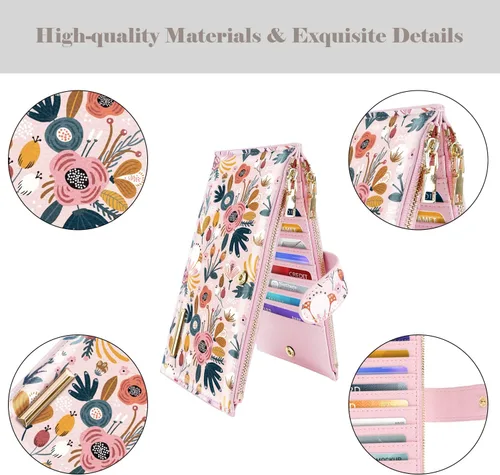 Miniatura 5 de Billetera de gran capacidad con bloqueo RFID para mujer, organizador multitarjetas, billetera plegable para mujer con bolsillo con cremallera