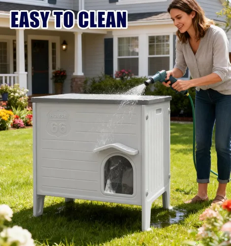 Miniatura 8 de Casa de Plástico para Gatos para Exteriores e Interiores, Casas para Gatos Ferales con Puerta de Escape, Casa Impermeable para Gatos para Exteriores