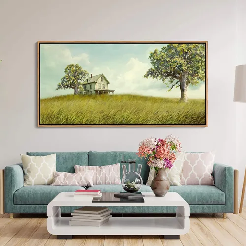 Miniatura 18 de YCPRIMER Gran Arte de Pared de Paisaje para Sala de Estar, Lienzo de Decoración de Pared con Flores, Arte de Decoración en Azul y Morado, Cuadro