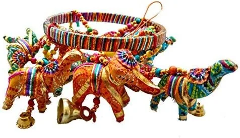 Miniatura 6 de Rastogi Handicrafts Elefante hecho a mano techo de pared colgante ornamento decorativo Navidad Diwali fiesta boda colgante decorativo