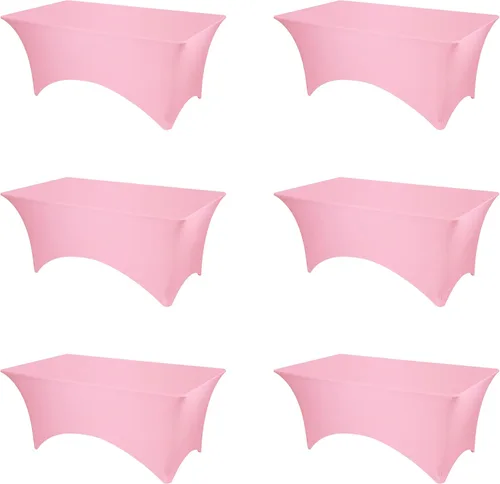 BRILLMAX - Paquete de 6 fundas de mesa ajustadas de spandex rosa de 1,8 m - Manteles elásticos de 1,8 m para manteles rectangulares de 6 pies, tela