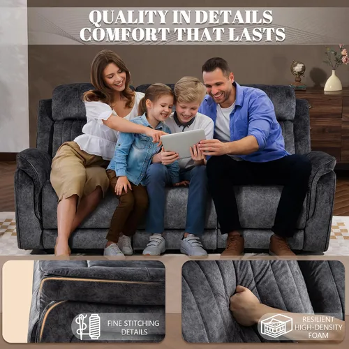Miniatura 7 de Sofá biplaza reclinable eléctrico Zero Gravity con reposacabezas ajustables, sillón reclinable eléctrico con consola, sofá reclinable eléctrico de 2