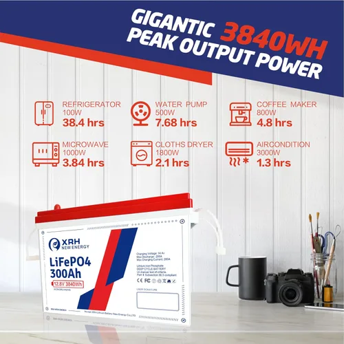 Miniatura 4 de XRH - Batería de litio LiFePO4 de pequeño volumen de 12 V 300 Ah, BMS integrado de 200 A, potencia máxima de 2560 W, 4000-15000 ciclos profundos