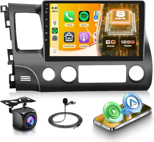 Radio estéreo de coche de 8 núcleos 6G+128G para Honda Civic 2006-2011 con CarPlay/Android Auto/9 pulgadas 1280 * 720P IPS pantalla táctil/Bluetooth