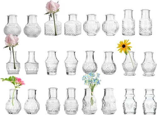 Miniatura 22 de Juego de 12 jarrones de cristal con brocha, jarrones de cristal para centros de mesa lindos, mini jarrón transparente a granel para decoraciones