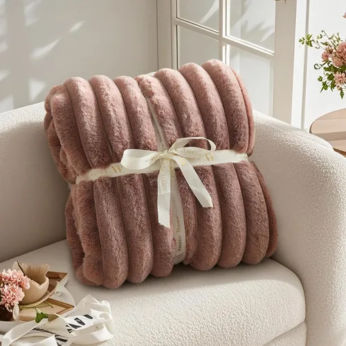 Miniatura 6 de Amélie Home - Manta de piel sintética para sofá, ultraacogedora manta mullida de felpa suave a rayas para sofá familiar, silla, dormitorio, 60 x 80