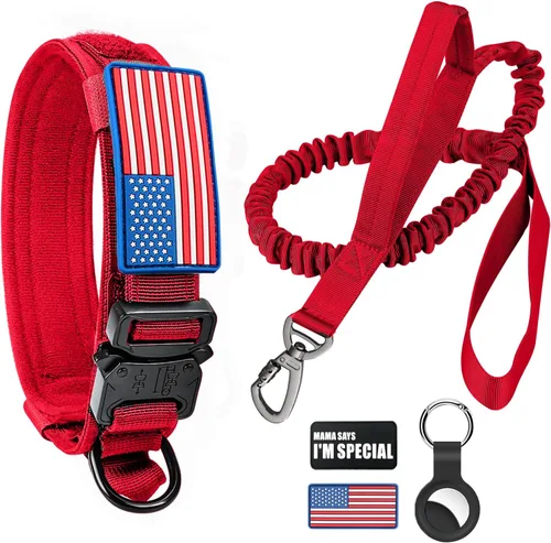 Miniatura 16 de Collar táctico militar para perro, nailon ajustable, hebilla de metal resistente con asa para entrenamiento, parches (verde, XL)