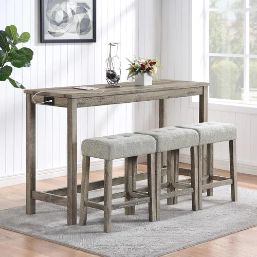Miniatura 11 de Juego de mesa de comedor para 2, juego de mesa de comedor de 3 piezas de altura de mostrador con puerto USB y taburetes tapizados, color espresso
