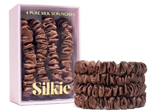 Miniatura 10 de SILKIE Juego de 4 coleteros de seda de morera 100% pura, color negro, marrón, chocolate, rosa, nude, neutro, bolsa de viaje para todos los días
