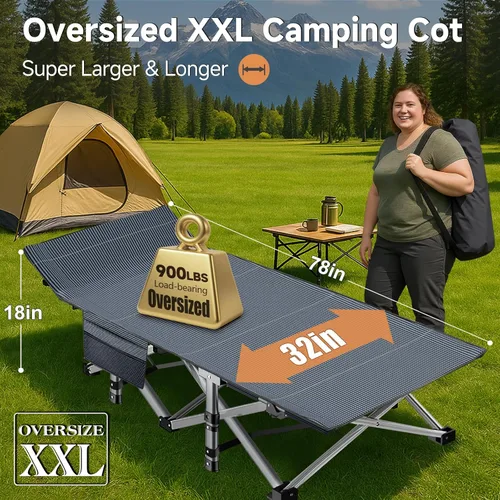 Miniatura 3 de Slsy Catre de camping plegable XXL de gran tamaño para adultos con almohadilla, catres de dormir portátiles acolchados, cama de campamento con bolsa