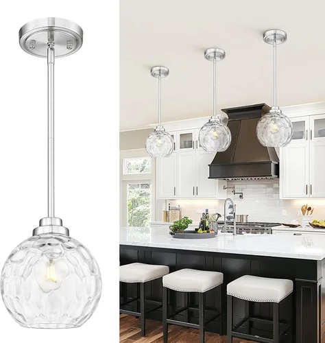 Miniatura 15 de Lámpara Colgante Moderna de Oro Pulido, Lámpara Colgante de Globo de 18 cm de Siglo Medio con Vidrio Transparente para Isla de Cocina, Comedor