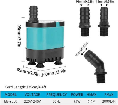 Miniatura 6 de Bomba de sumidero sumergible, bomba de fuente de agua con ventosa - Fuente de agua sin contaminación, para fuentes, acuario, pecera, estanque