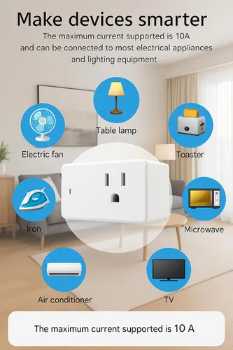 Miniatura 8 de Enchufe inteligente compacto, funciona con Alexa y Google Assistant, aplicación Smart Life y control de voz, monitoreo de energía, programación
