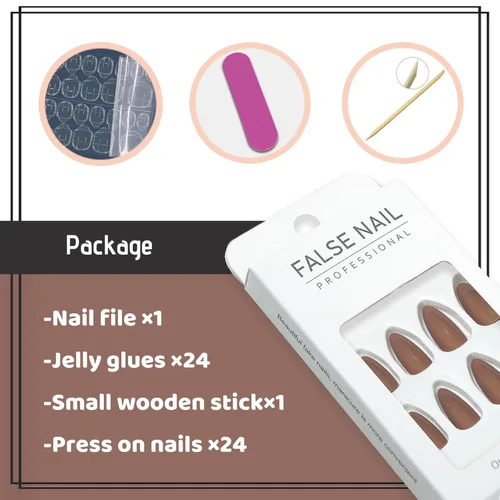 Miniatura 4 de Uñas postizas a presión marrón café, uñas postizas medianas de almendra, color sólido, cobertura completa, uñas postizas artificiales brillantes