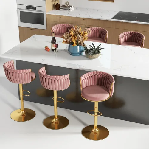 Miniatura 29 de ABET Taburete de Bar Dorado 1UN, Taburetes Giratorios de Terciopelo, Taburetes de Altura Ajustable con Respaldo Tejido, Taburetes de Cocina Modernos
