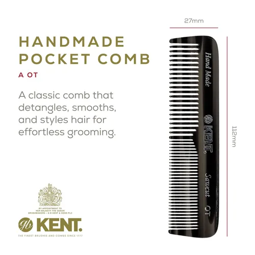 Miniatura 2 de Kent OT Peine de Bolsillo de Grafito Negro - Peine de Cabello de Dientes Finos y Anchos Hecho a Mano para Hombres, Mujeres y Niños - Peine de Viaje