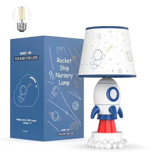 Lámpara de cohete, decoración del espacio para niños con bombilla y pantalla E26, color blanco