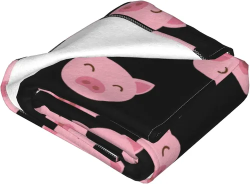 Miniatura 4 de SARA NELL Manta de cerdo rosa, bonita manta de franela con cara de cerdo de dibujos animados, súper suave, acogedora, esponjosa, cálida, para sofá