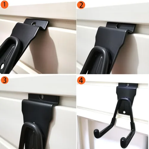 Miniatura 7 de Ganchos Slatwall, paquete de 8 organizadores de pared de garaje resistentes para herramientas eléctricas y cables, ganchos para colgar en la pared