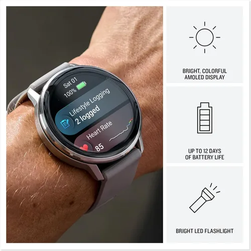Miniatura 4 de Garmin Venu 4, 1.772 in, reloj inteligente GPS avanzado con rastreador de fitness, pantalla AMOLED de 1.4 pulgadas, linterna incorporada, 12 días