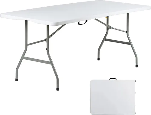 Miniatura 10 de Mesa plegable de 4/6/8 pies, mesa plegable de altura ajustable, escritorio pequeño para interiores y exteriores, mesa de picnic portátil de plástico