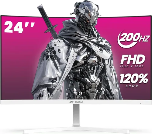CRUA Monitor curvo para juegos de 24 pulgadas, monitor de computadora de 165 Hz/200 Hz, FHD 1920 x 1080, 120% sRGB, AMD FreeSync, filtro de luz