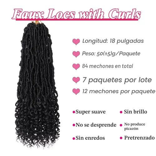 Miniatura 2 de Leeven 7 paquetes de rastas sintéticas con extremos rizados de 18 pulgadas, rastas de diosa preenrolladas para cabello de ganchillo, 84 hebras 1b#