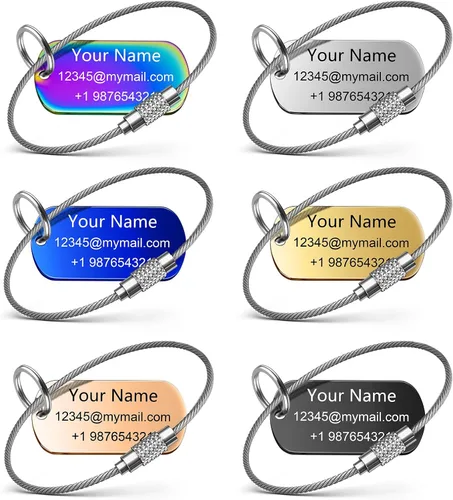 Miniatura 8 de Etiquetas de equipaje personalizadas para maletas y mochilas, etiquetas de nombre personalizadas de metal de acero inoxidable para niños, mujeres