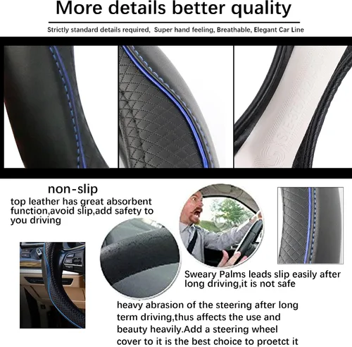 Miniatura 5 de Funda para volante de automóvil, antideslizante, segura, suave, transpirable, resistente, gruesa, envolvente completa, estilo deportivo (negro)