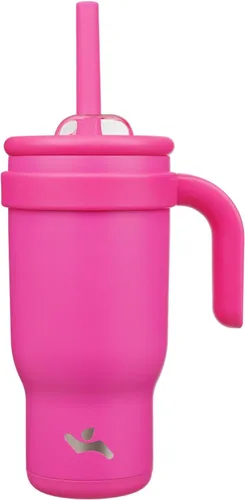 Miniatura 20 de Konokyo Vaso de 14 onzas con asa lateral, botella de agua aislada con popote y tapa 2 en 1, taza de acero inoxidable, taza de café de viaje