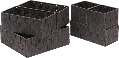 Miniatura 16 de Juego de 4 cestas de almacenamiento tejidas de polipropileno con marco de metal, cajas de tela apilables para cajones, armario, estante, guardería
