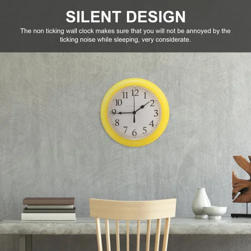 Miniatura 4 de ULTECHNOVO Reloj de pared redondo silencioso sin tictac de 9.84 pulgadas, color amarillo, diseño moderno para cocina, dormitorio, sala de estar