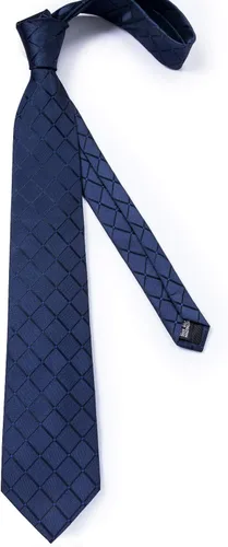 Miniatura 4 de DiBanGu Corbata de seda a cuadros para hombre corbata y bolsillo juego de gemelos cuadrados de corbata para boda negocios