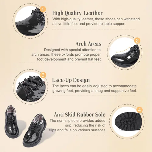 Miniatura 3 de KIDSUN Zapatos de vestir para niño y niña, cómodos zapatos Oxford con cordones para uniforme escolar, mocasines planos (bebéniño pequeño) E-negro