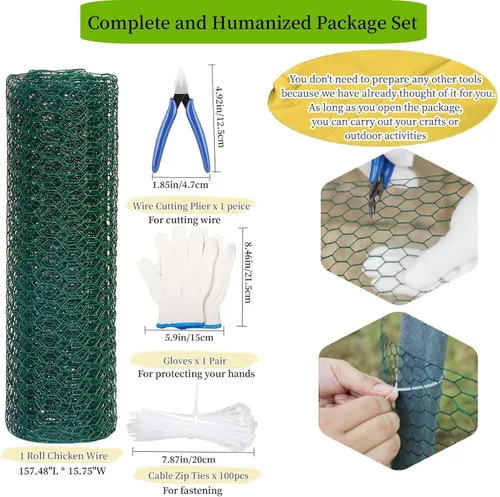 Miniatura 4 de Alambre de pollo para arreglos florales, 15.75 x 157.48 pulgadas, malla de alambre de pollo floral verde, galvanizado hexagonal antioxidante de 0.6