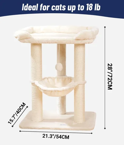 Miniatura 3 de Happi N Pets Torre de Árbol para Gatos Grande de 28 pulgadas para Gatos de Interior, Poste Rascador para Gatos con Cama Grande para Gatos Grandes