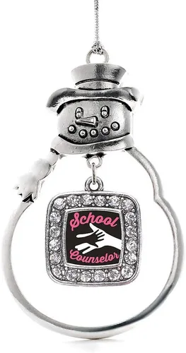 Miniatura 157 de Inspired Silver - Adorno de rodillo de reina - Adorno cuadrado de plata con muñeco de nieve con joyas de circonita cúbica
