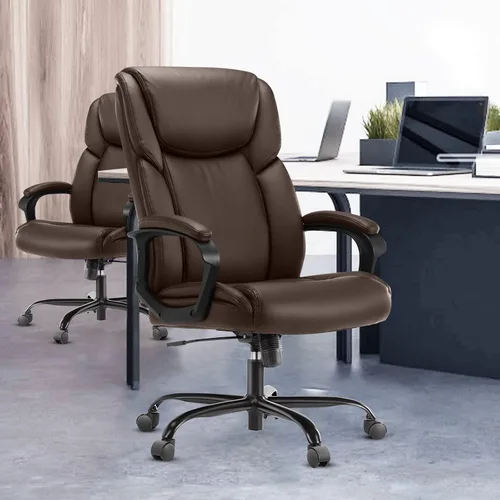 Miniatura 2 de Silla de oficina ejecutiva, silla ergonómica de escritorio para computadora para personas pesadas con ruedas, soporte lumbar, piel sintética, altura