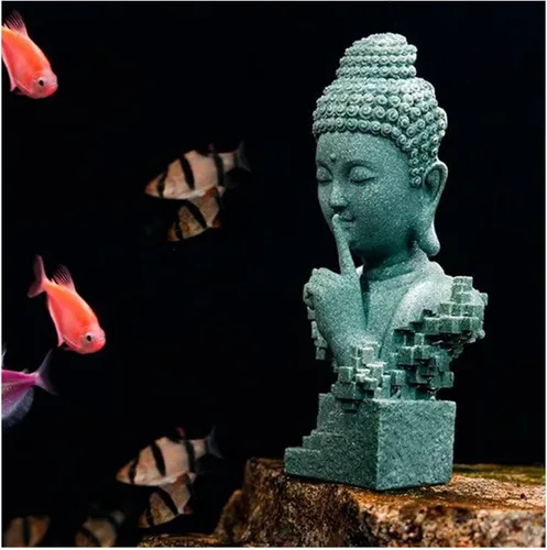 Miniatura 11 de livelyfish Estatua de Buda meditante, pecera, estatuas de Buda zen, figuras de pensador de piedra arenisca para acuario, jardín, decoración