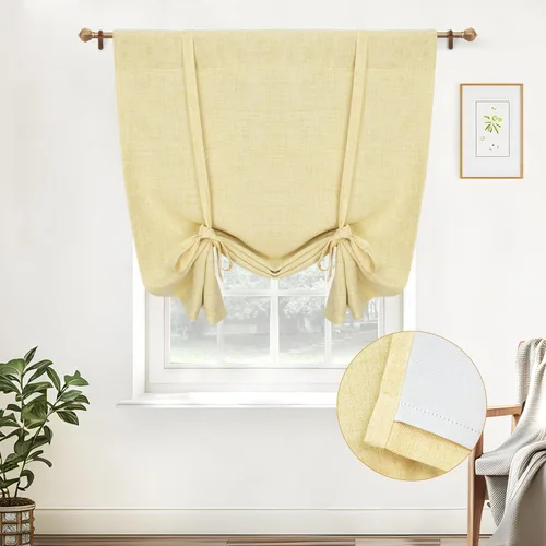 Miniatura 43 de DriftAway - Cortinas de Lino con Doble Capa, Blackout, de Atar, con Aislaje Térmico, Totalmente Forradas, Estilo Globo Romano, para Baño, con Lino
