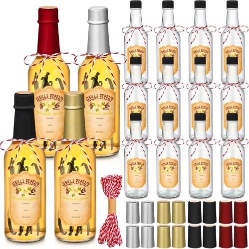 Miniatura 20 de Tioncy 16 botellas vacías de extracto de vainilla para botella de vidrio casera con tapa, banda retráctil, calcomanía, manualidades, regalo de boda