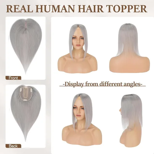 Miniatura 16 de Rich Choices Pelucas con topper de cabello para mujeres, cabello humano real 100% Remy, sin flequillo, para mujeres con adelgazamiento en la parte