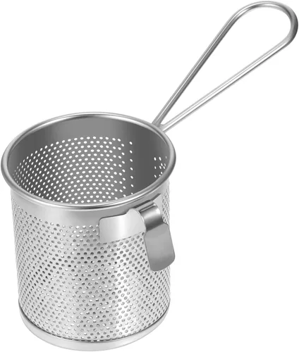 Operitacx Cesta de colador de pasta de té de acero inoxidable, filtro de espagueti, malla de fideos con asa para el hogar, cocina, 3.5 in, alimentos