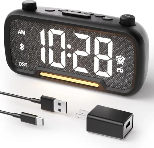 OnLyee Radio despertador 5 en 1 – Radio FM, sonido de altavoz de alta fidelidad, altavoz Bluetooth, temporizador de apagado automático, luz