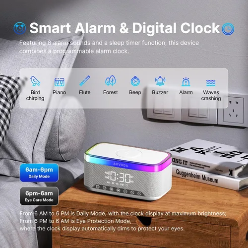 Miniatura 6 de Altavoz Bluetooth S300, altavoz portátil inalámbrico con carga inalámbrica de 15 W, luz nocturna de 13 colores, alarma, estéreo de 16 W, TWS, BT5.3