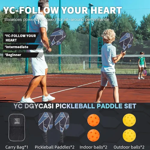Miniatura 5 de YC DGYCASI Pickleball Paddles Set of 2, USAPA Approved Carbon Fiber Pickleball Set, Lightweight Pickle Ball Rackets 2 Pack, 2 Outdoor Pickleball, 2