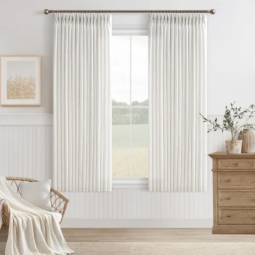 Miniatura 79 de TWODRAPES Cortinas de Lino Plisadas con Pinza Beige Blancas de 54 Pulgadas de Largo 2 Paneles para Comedor Cocina Dormitorio Plisadas Semi